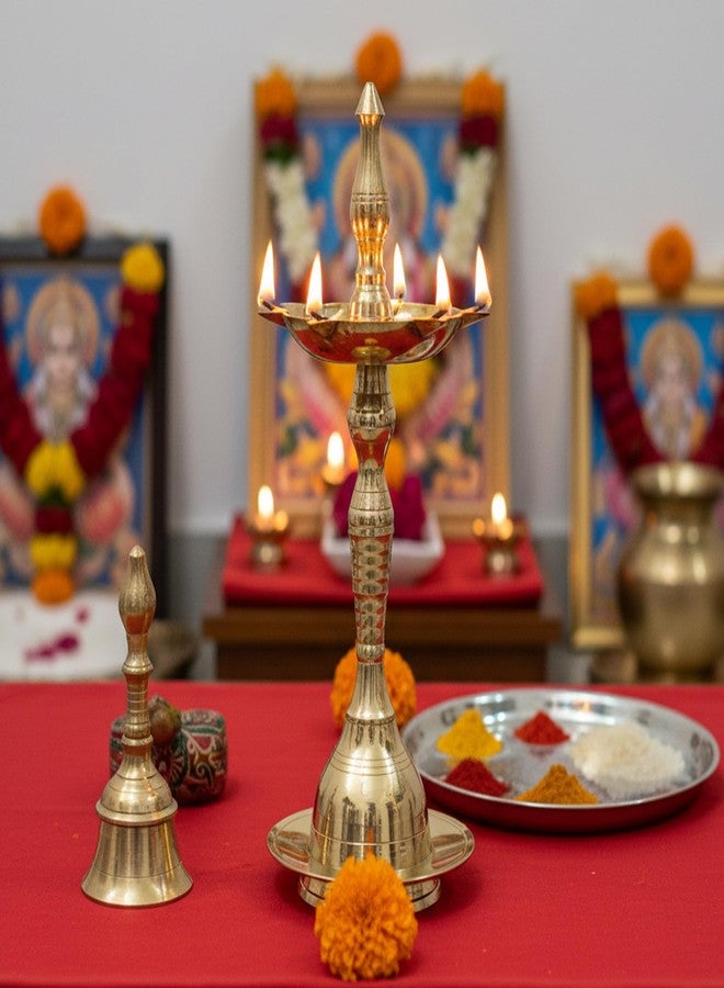 إسبلانيد eSplanade نحاس كيرالا ديا لبوجا - 5 فتيل Kutthu Vilakku Samai Diya لديكورات Puja Diwali، ديكور المعبد - 9 بوصة - Image 3